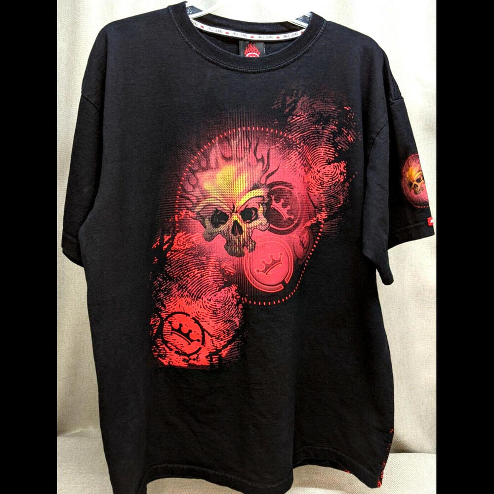 Jnco Jeans Est. 1985 Men's Black XL Orange Flaming Skull Graphic T-Shirt USA